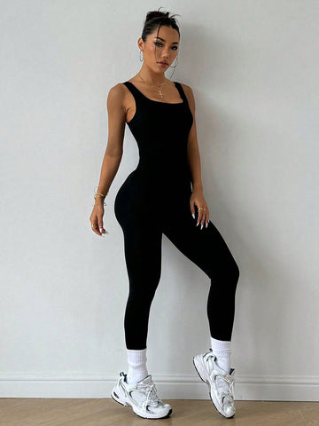 Sleeveless High-Waisted Bodycon Sporty Jumpsuit
