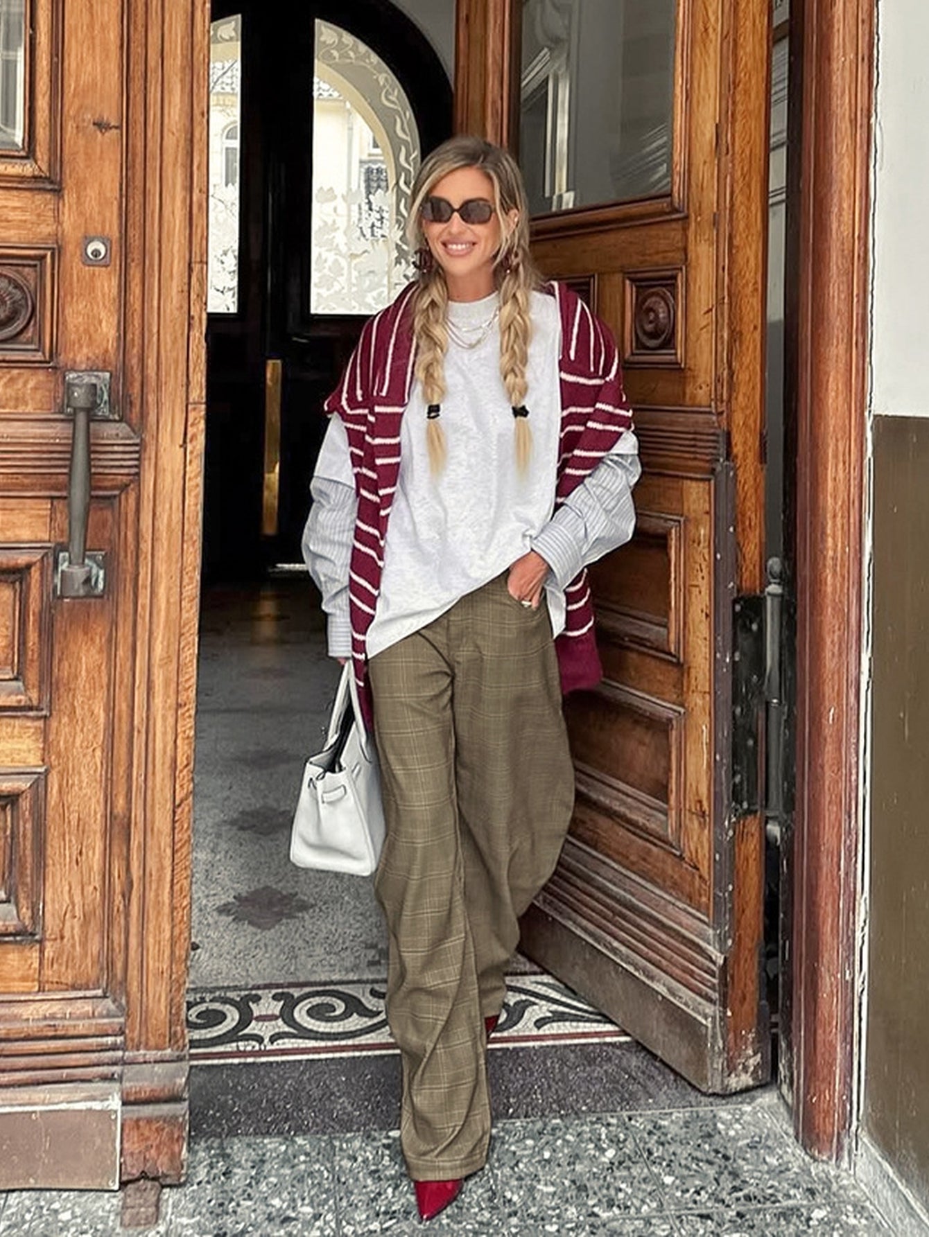 High Waisted Plaid Wide Leg Trousers
