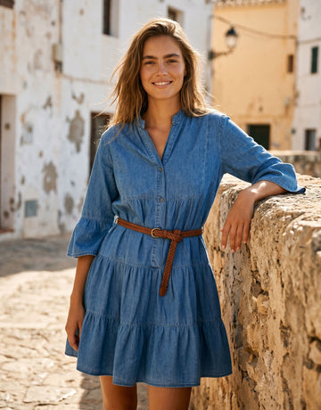Casual Tiered Button Down Denim Dress