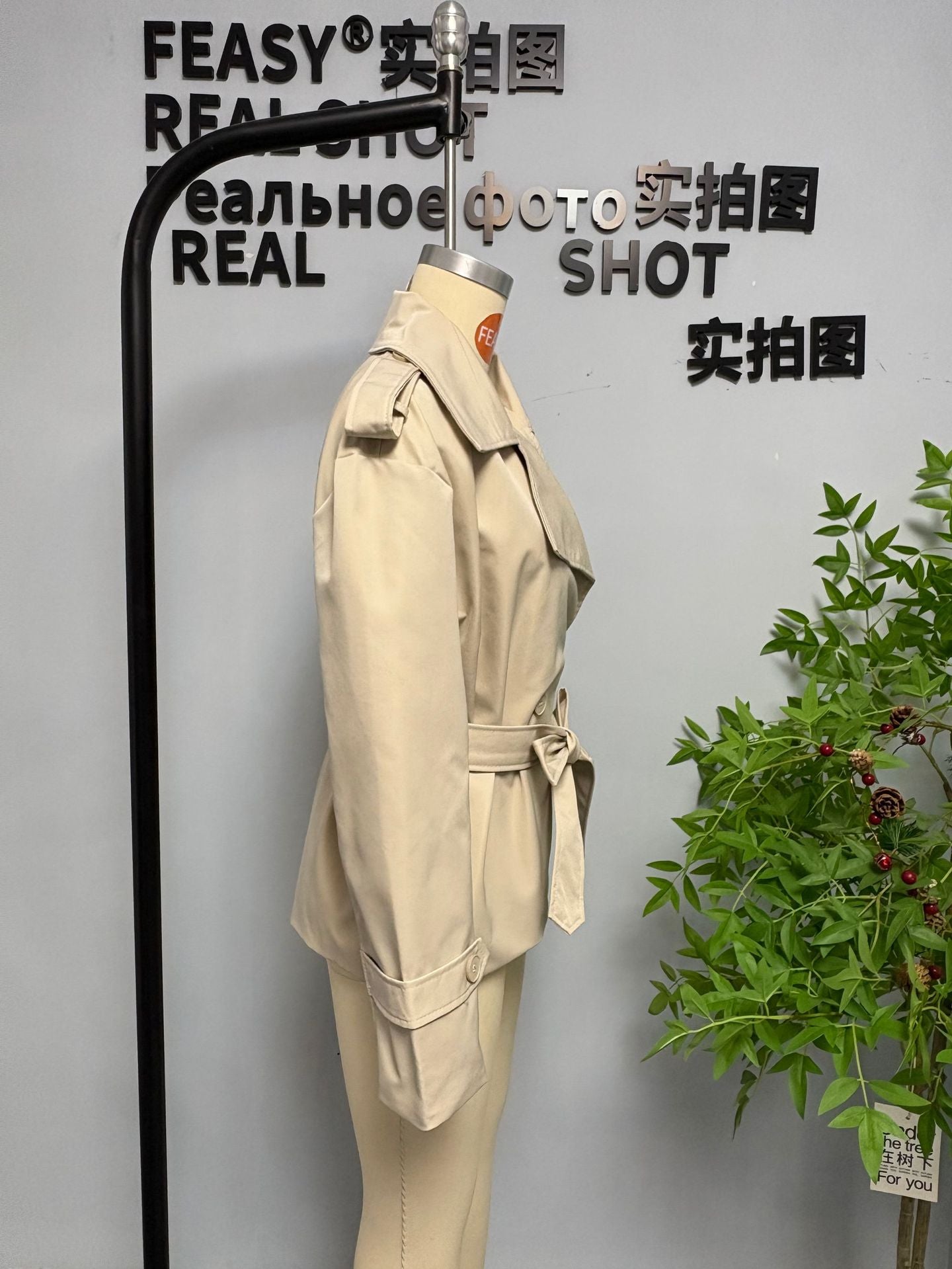 Cropped Belted Double Breasted Trench Coat