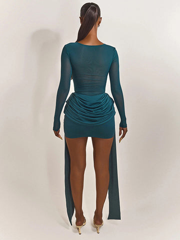Sheer Mesh Ribbon Detail Elegant Mini Dress
