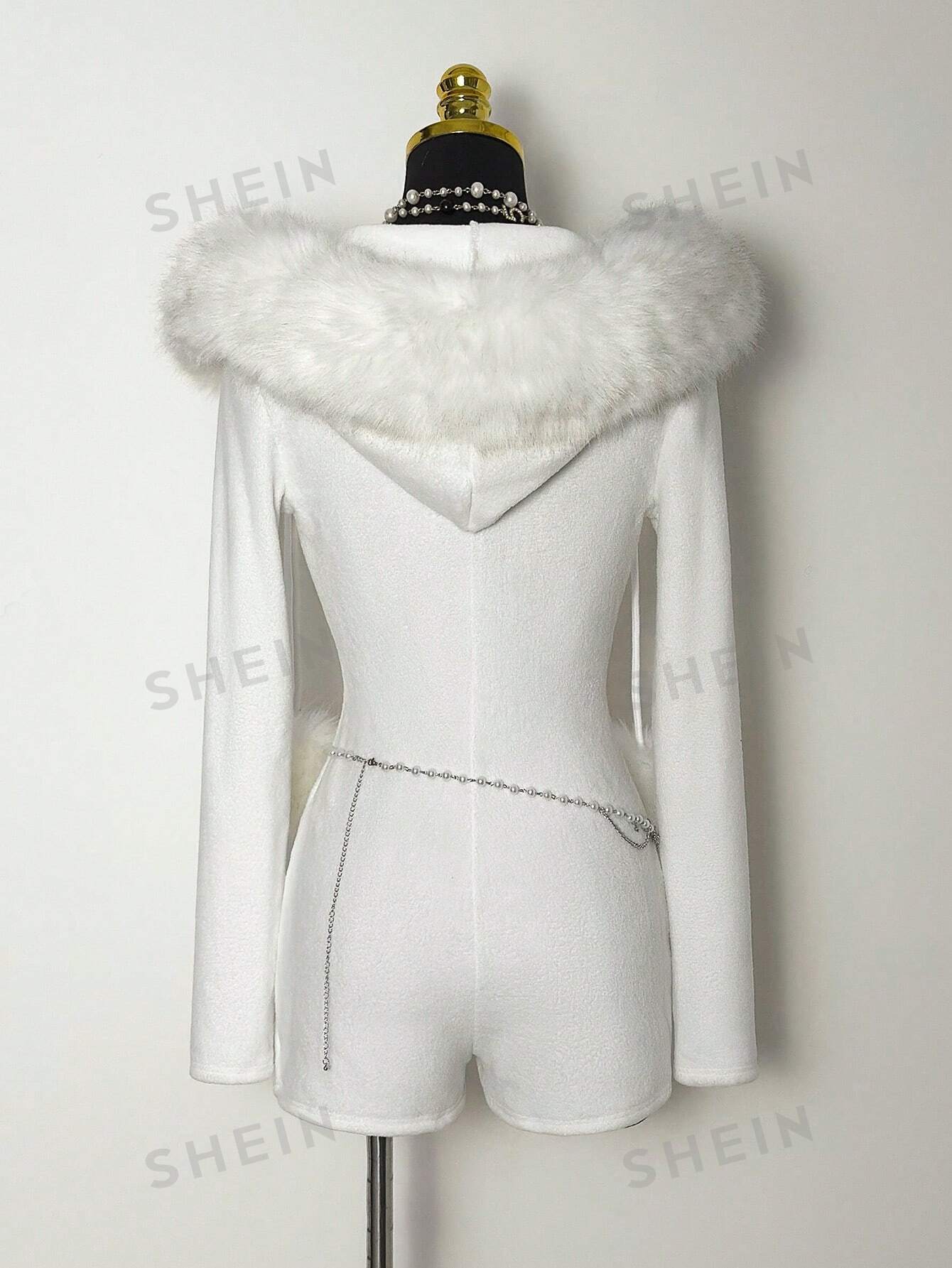 Faux Fur Hooded Romper Playsuit