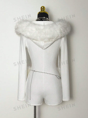 Faux Fur Hooded Romper Playsuit
