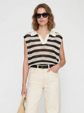 Polo Collar Striped Top