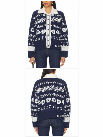 Oversized Floral Jacquard Knit Cardigan