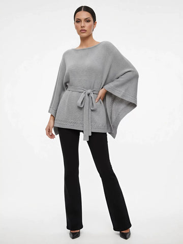 Oversized Belted Knit Poncho Sweater