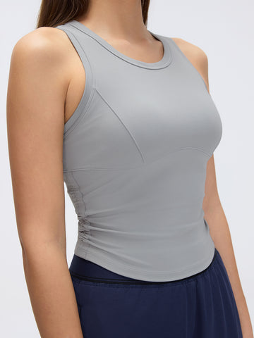 Round Neck Longline Athletic Yoga Tank-Blue