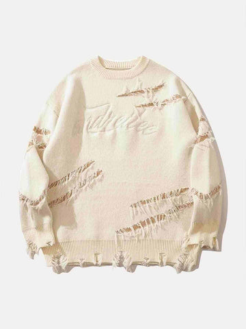 Distressed Oversized Graphic Knit Sweater