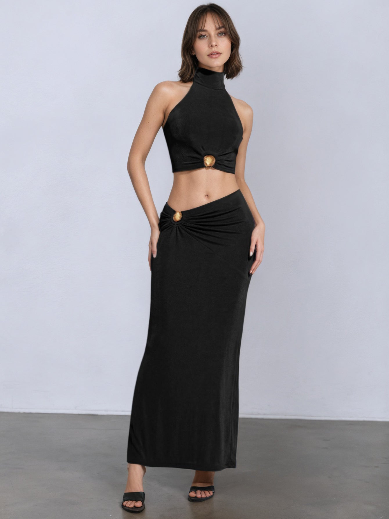 Twist Front Button Detail Midi Skirt