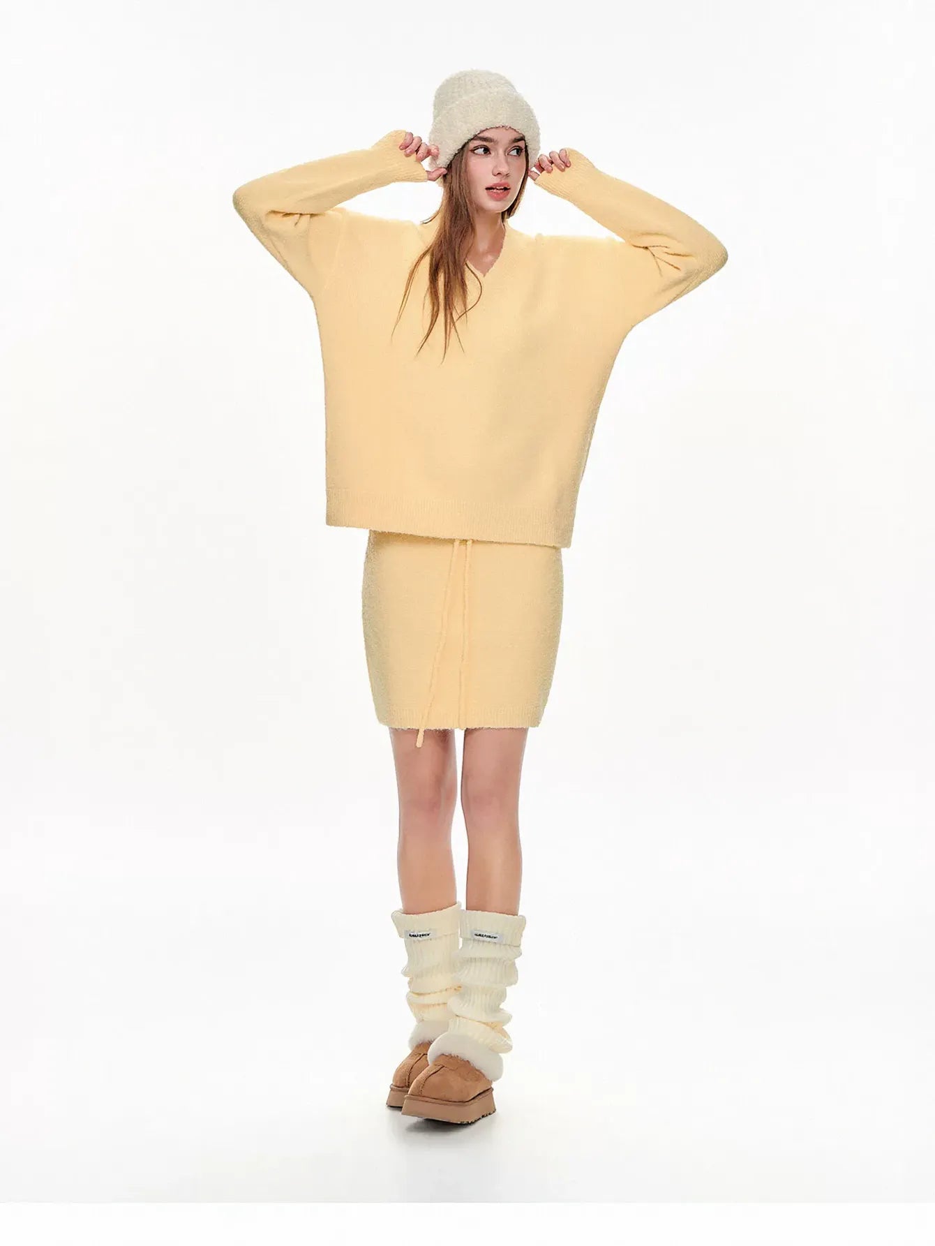 Cozy Drawstring Knit Mini Skirt