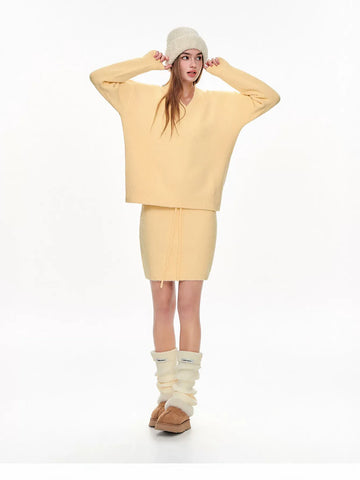 Cozy Drawstring Knit Mini Skirt