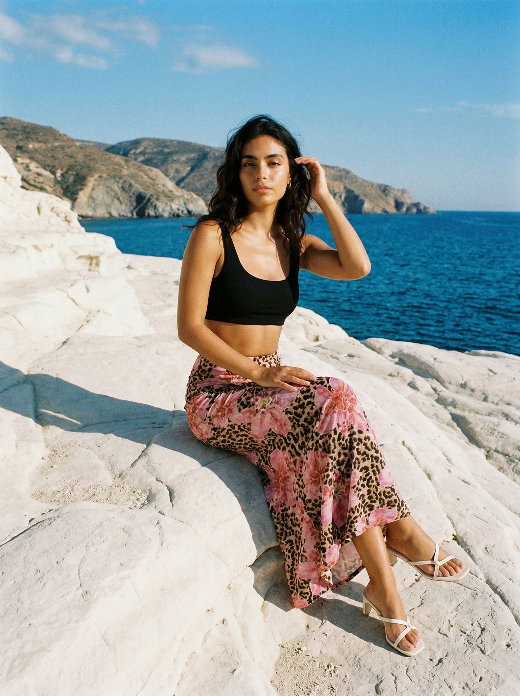 Leopard Floral Mermaid Midi Skirt