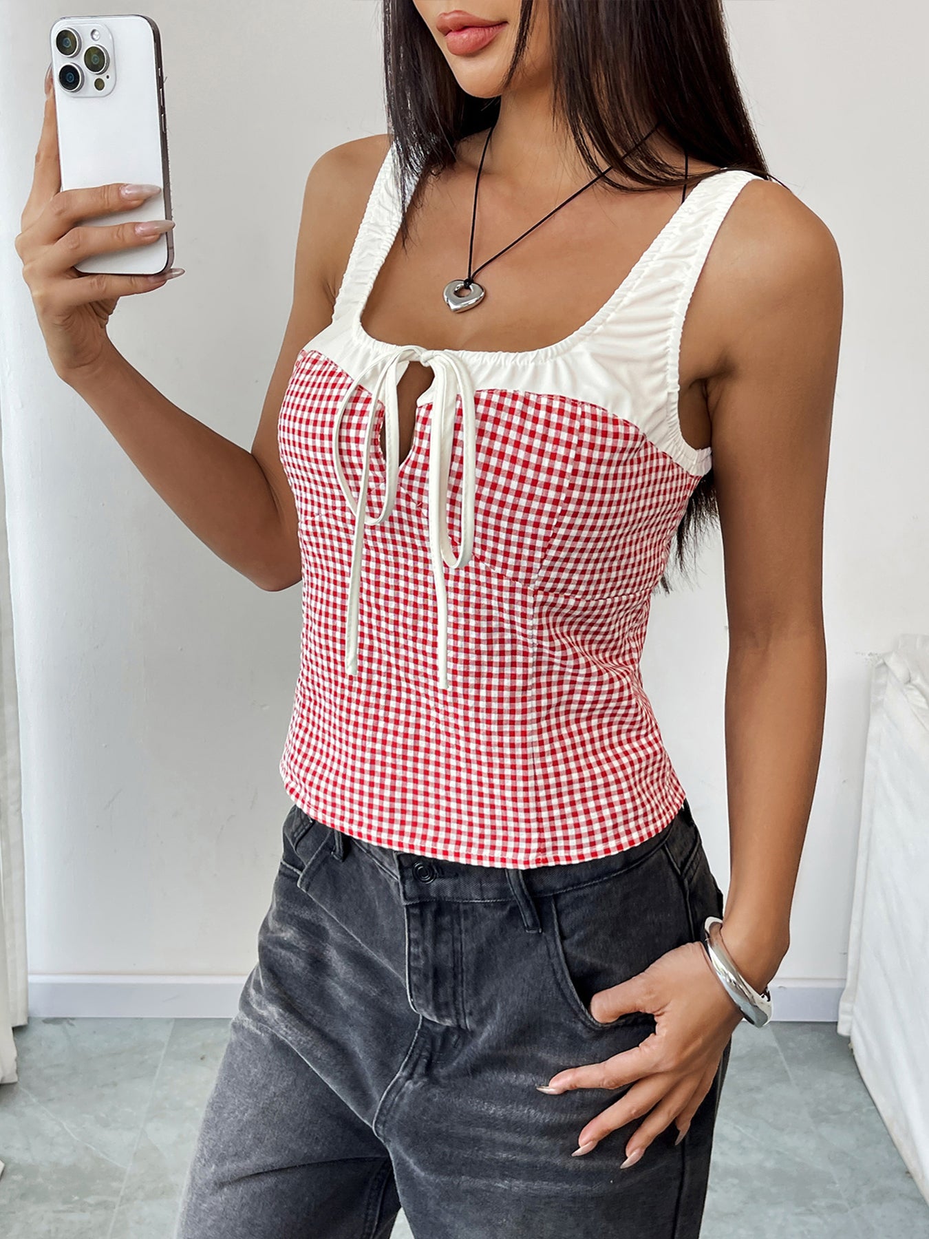 Square Neck Tie Front Sweet Camisole