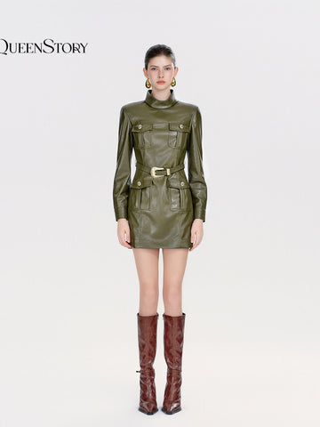 Utility Faux Leather Mini Dress