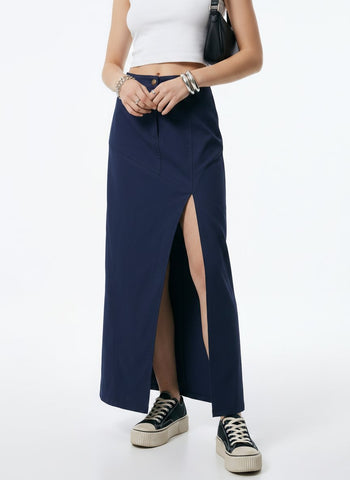 High Slit Navy Maxi Skirt