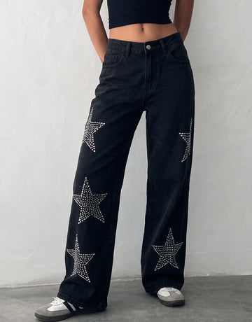 Rhinestone Star Wide Leg Jeans