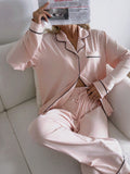 Soft Satin Piping Pajama Sleepwear Set