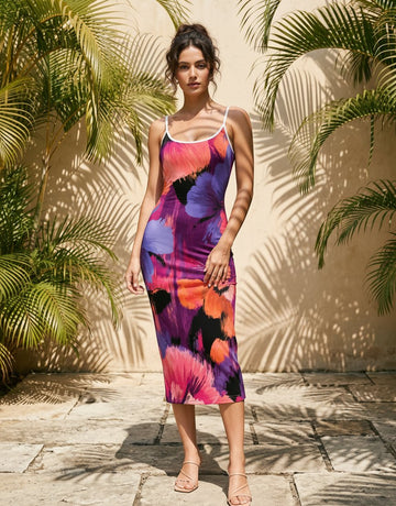 CAPRI Floral Print Sleeveless Bodycon Midi Dress