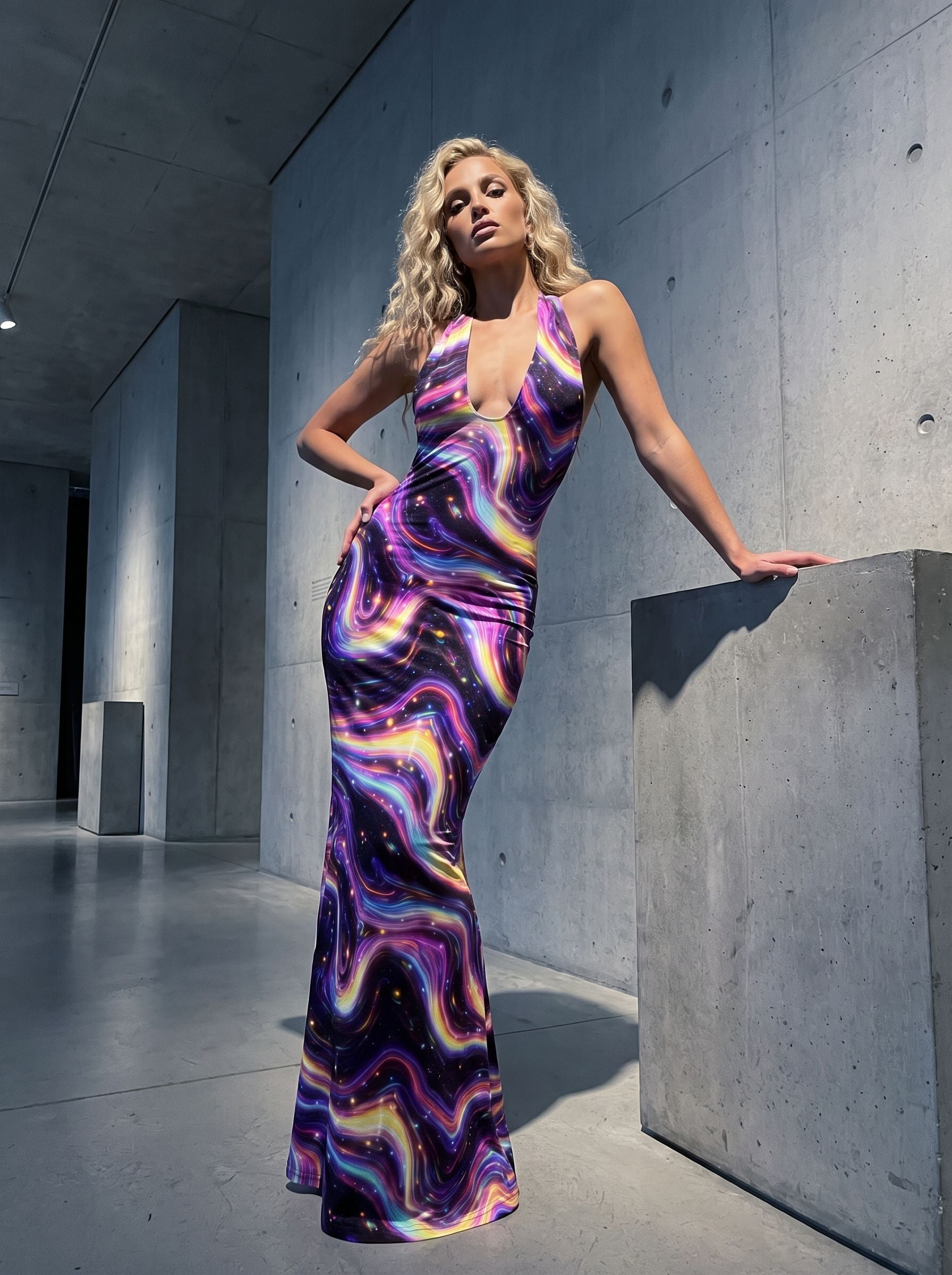 SJ's  Galaxy Print Midi Dress