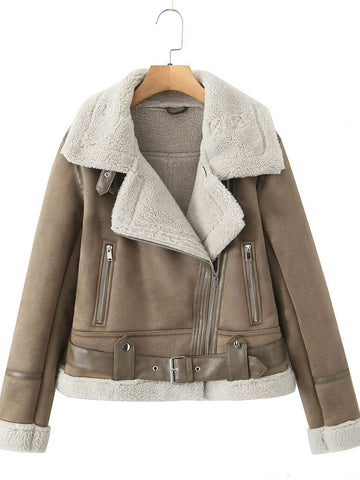 Cozy Faux Suede Sherpa Moto Jacket