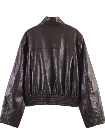 Oversized Faux Leather Bomber Jacket