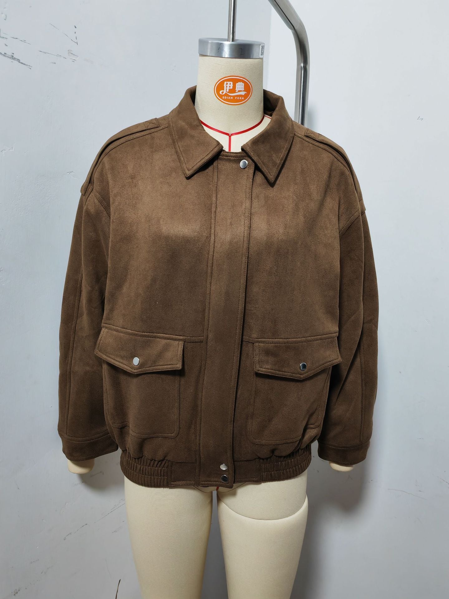 Oversized Brown Suede Utility Jacket