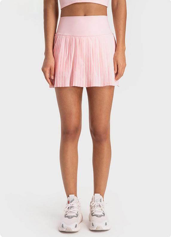 High-Waisted Athletic Pleated Skort-Light Yellow