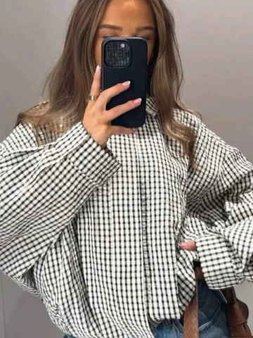 Oversized Gingham Stand Collar Casual Jacket