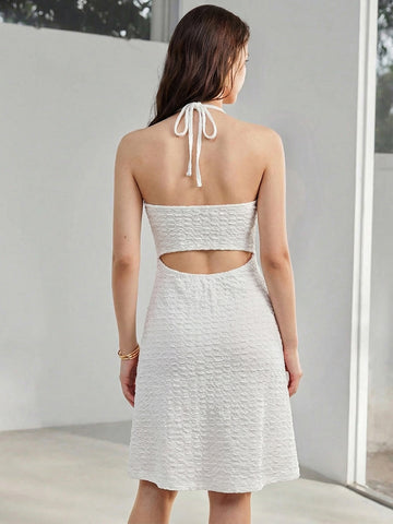 Textured Halter Cutout Mini Dress