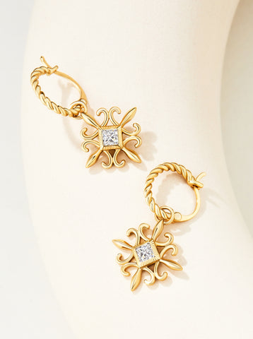 Vintage Twisted Gold Hoop Dangle Earrings