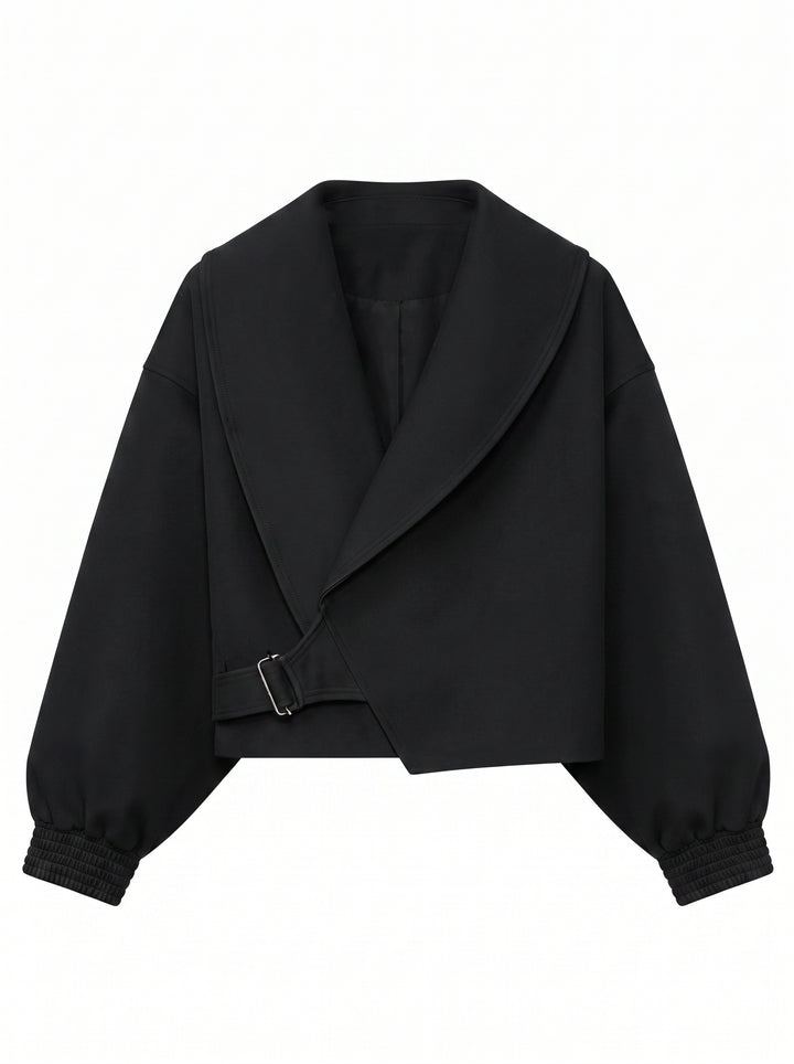 Oversized Collar Belted Cropped Jacket