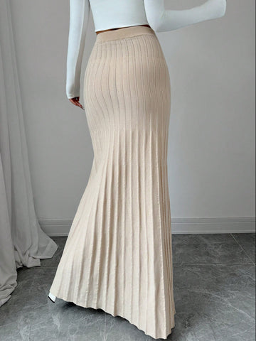 High Waisted Ribbed Knit Maxi Skirt