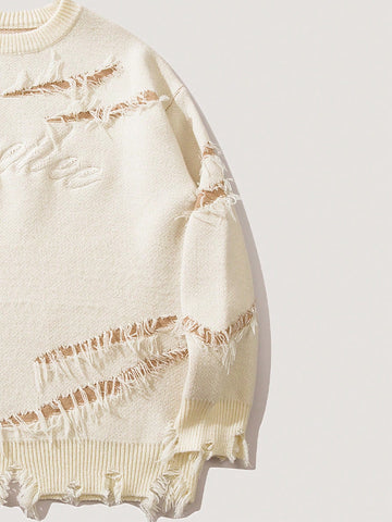 Distressed Oversized Graphic Knit Sweater