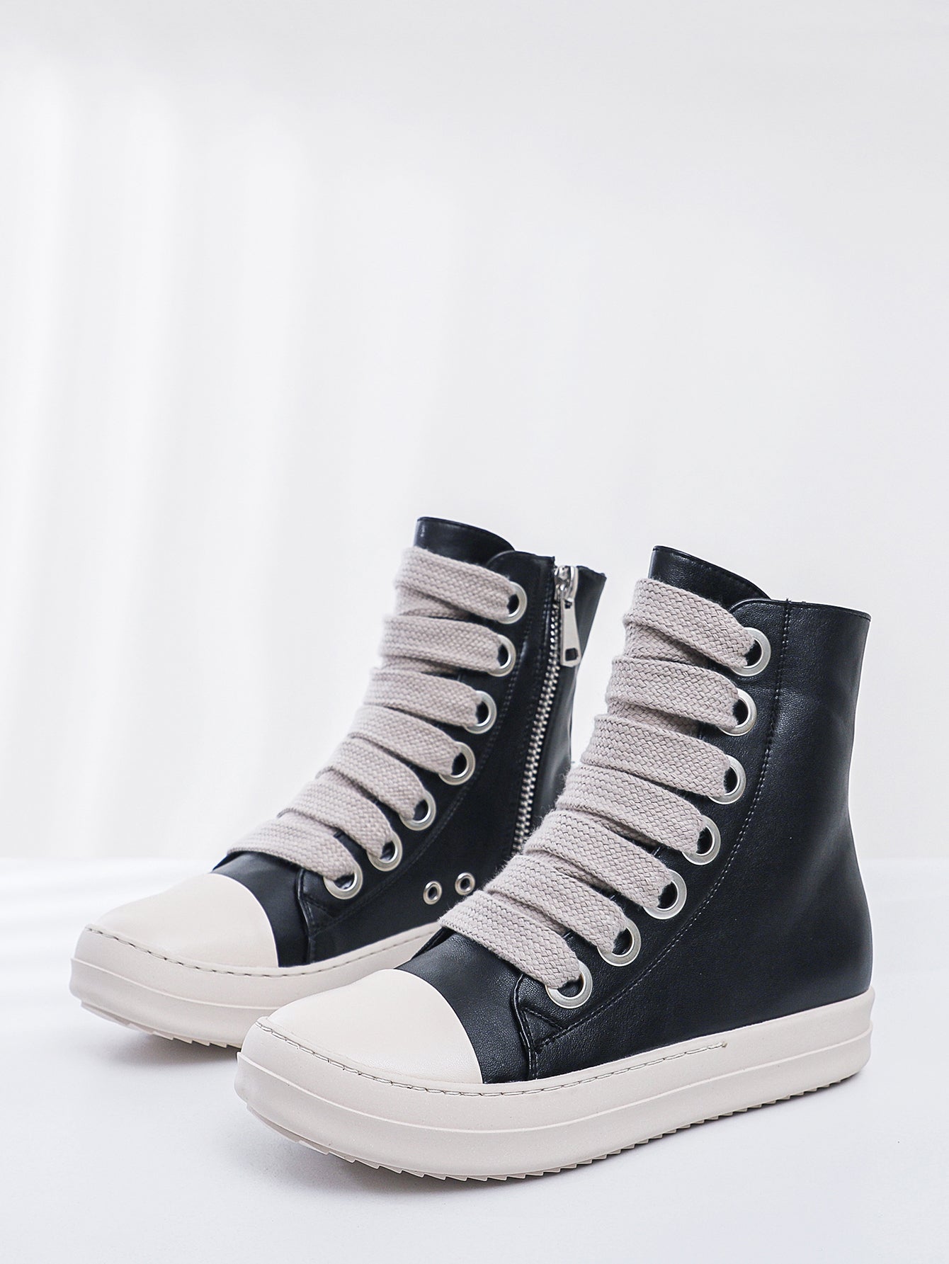 Chunky Platform Oversized Knit Laces Street-Style Boots-Black