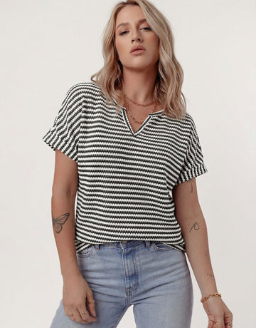 Striped V Neck Casual T-Shirt