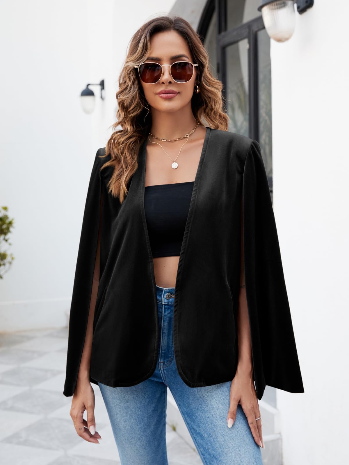 Elegant Velvet Cape Blazer Jacket