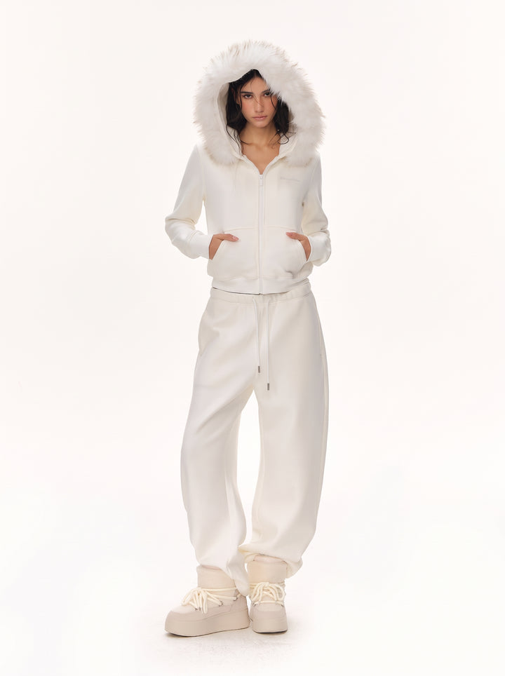 Faux Fur Hooded Zip Up Jacket