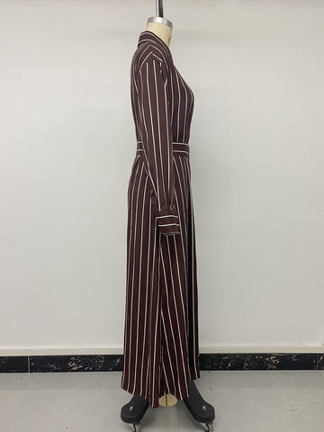 Elegant Striped Belted Shirt Dress