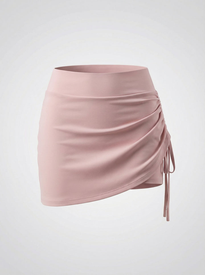 Asymmetrical-Ruched Drawstring Tennis Skort