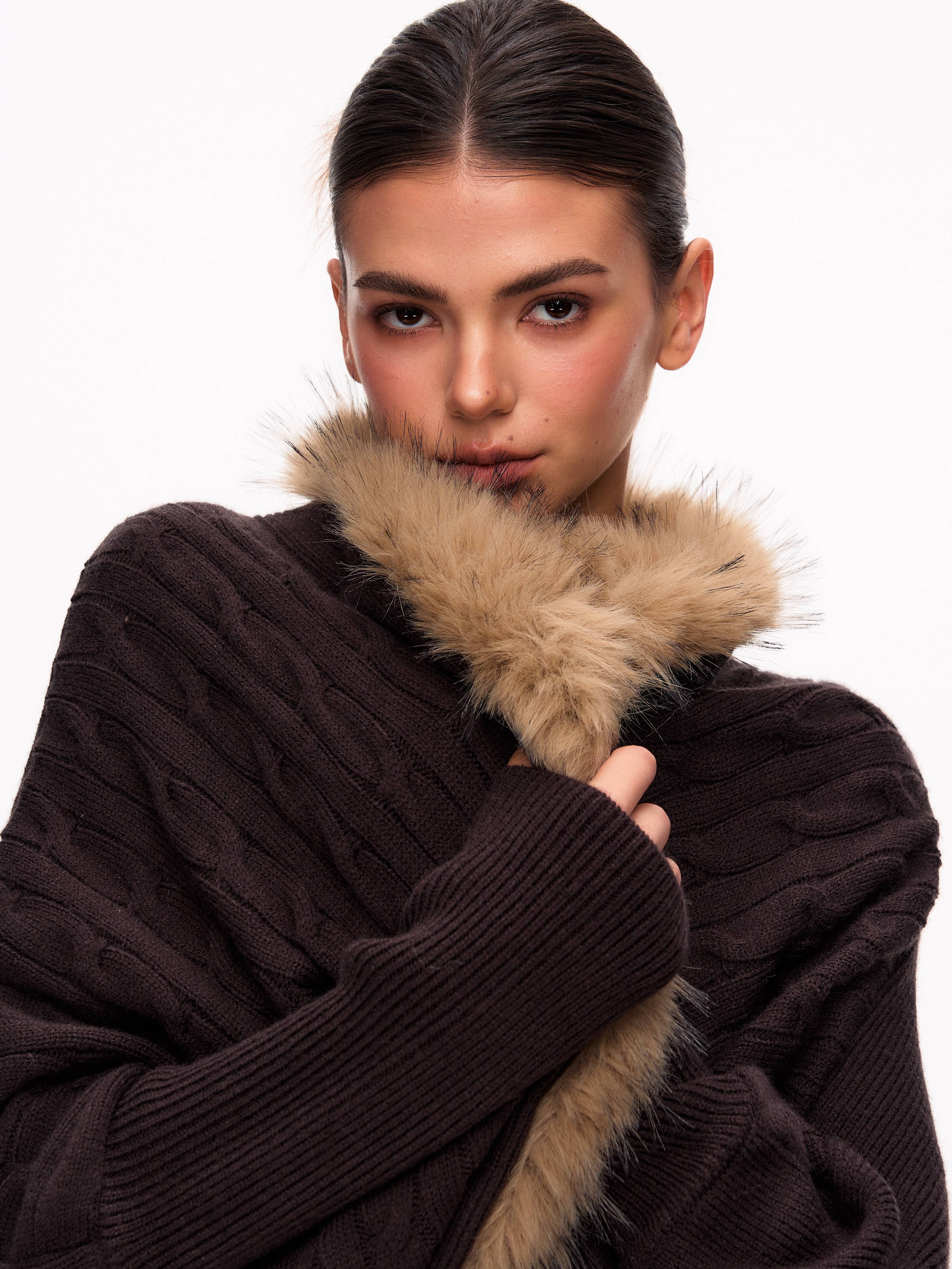 Faux Fur Trim Batwing Cardigan