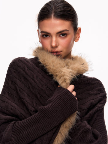 Faux Fur Trim Batwing Cardigan