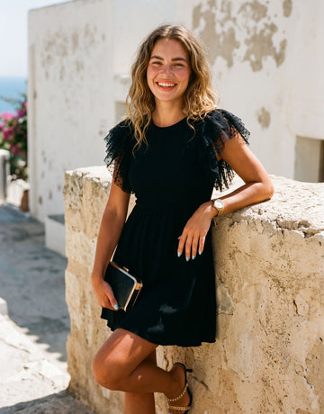 Flirty Mesh Sleeve Black Dress