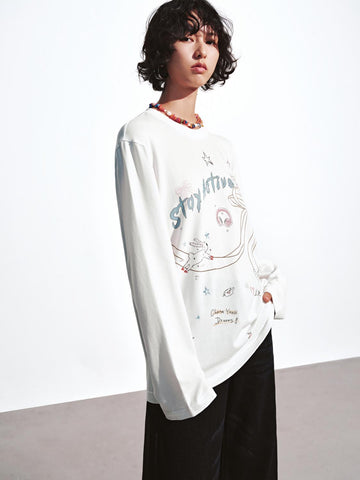 Urban Revivo Printed Long Sleeve T-Shirts-White
