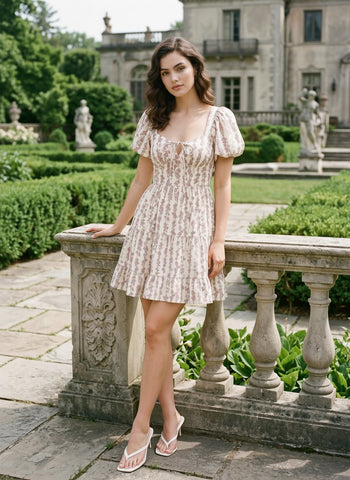 AYLA Floral Print Puff Sleeve Tiered Mini Dress