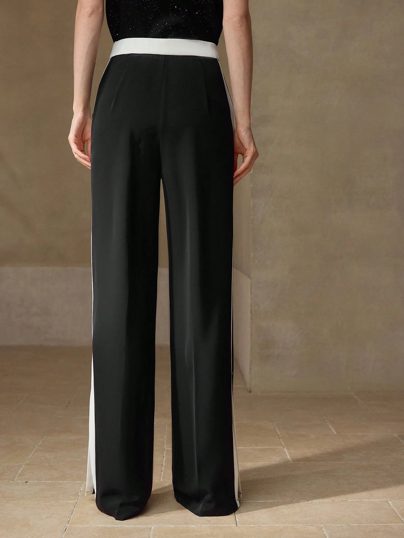 High-Waisted Side-Stripe Slit-Leg Modern Pants-Black