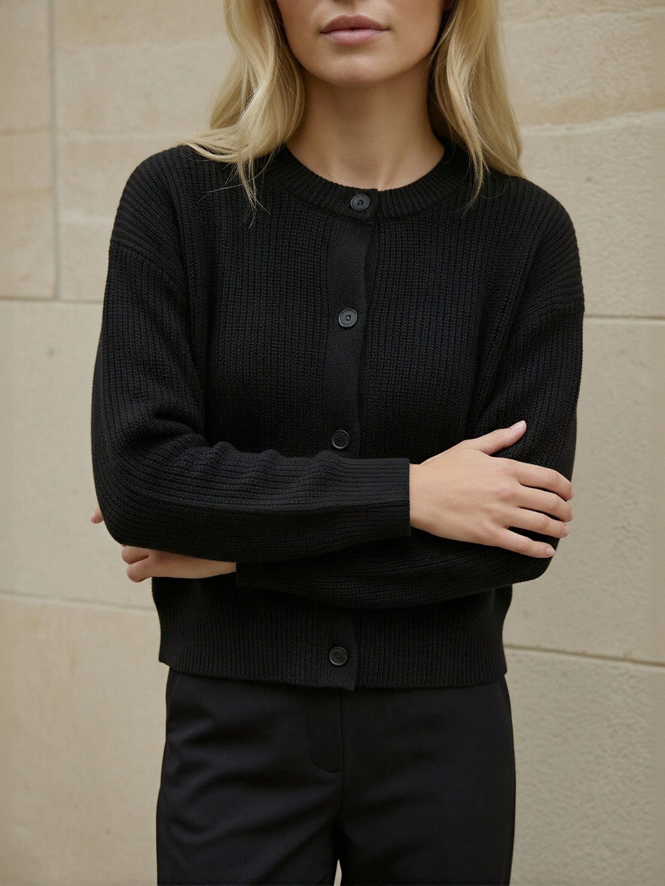 Soft-Knit Cropped Button-Front Casual Cardigan-Multicolor