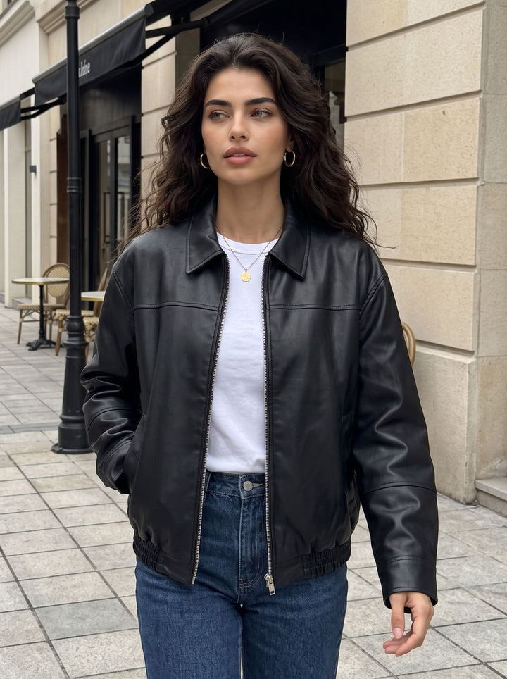 Oversized Vintage Style Faux Leather Jacket