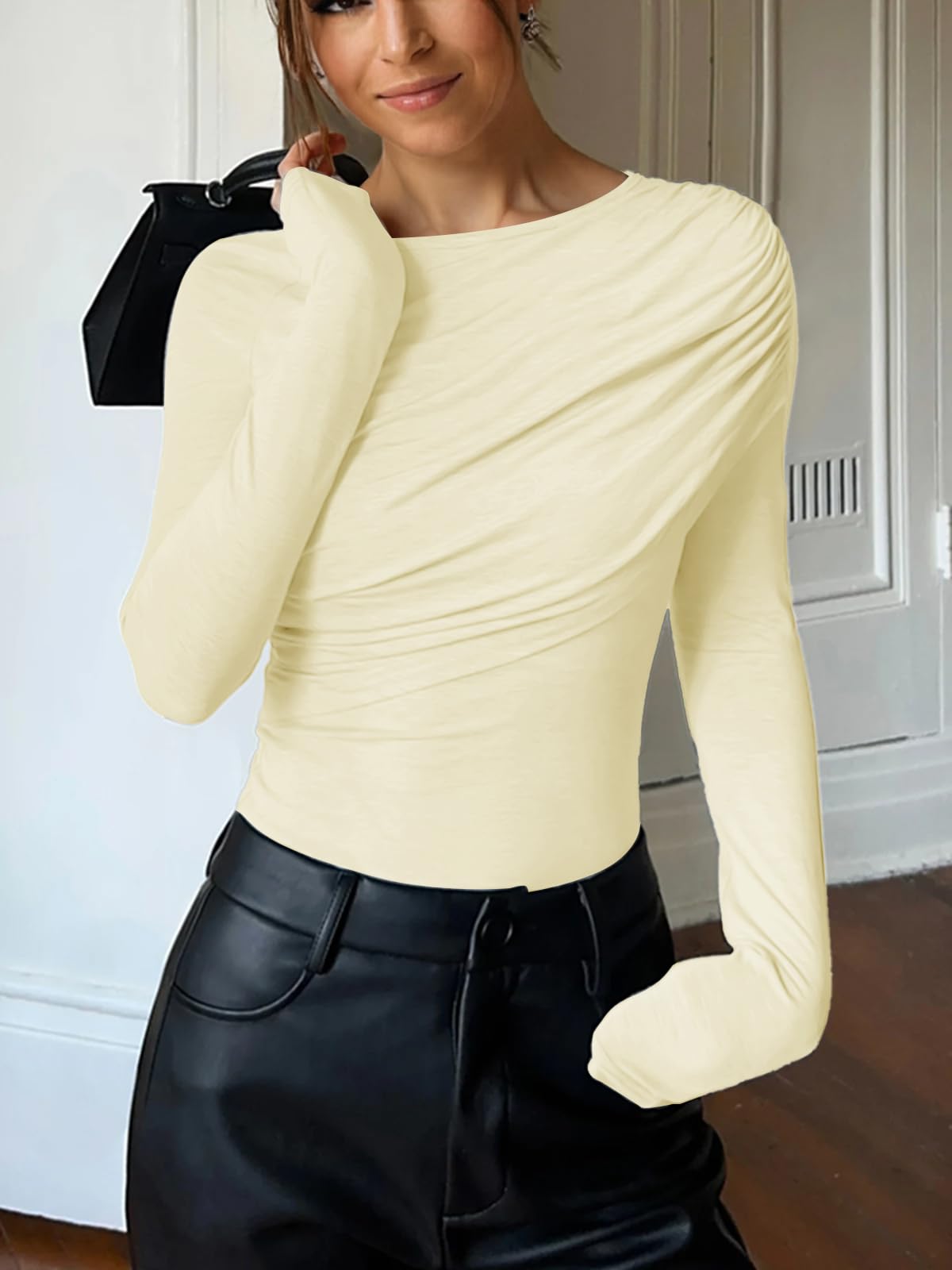 Ruched Slim Fit Long Sleeve Tee