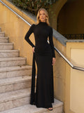 Elegant Ruched Mock Neck Maxi Dress
