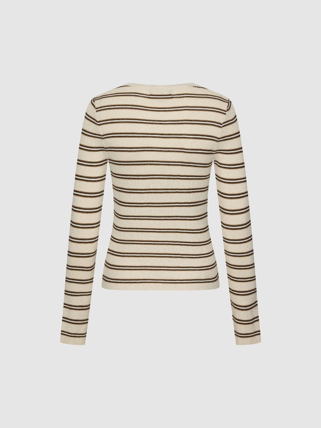 Urban Revivo Henley Neck Long Sleeve Knitted T-Shirts-Beige Stripes